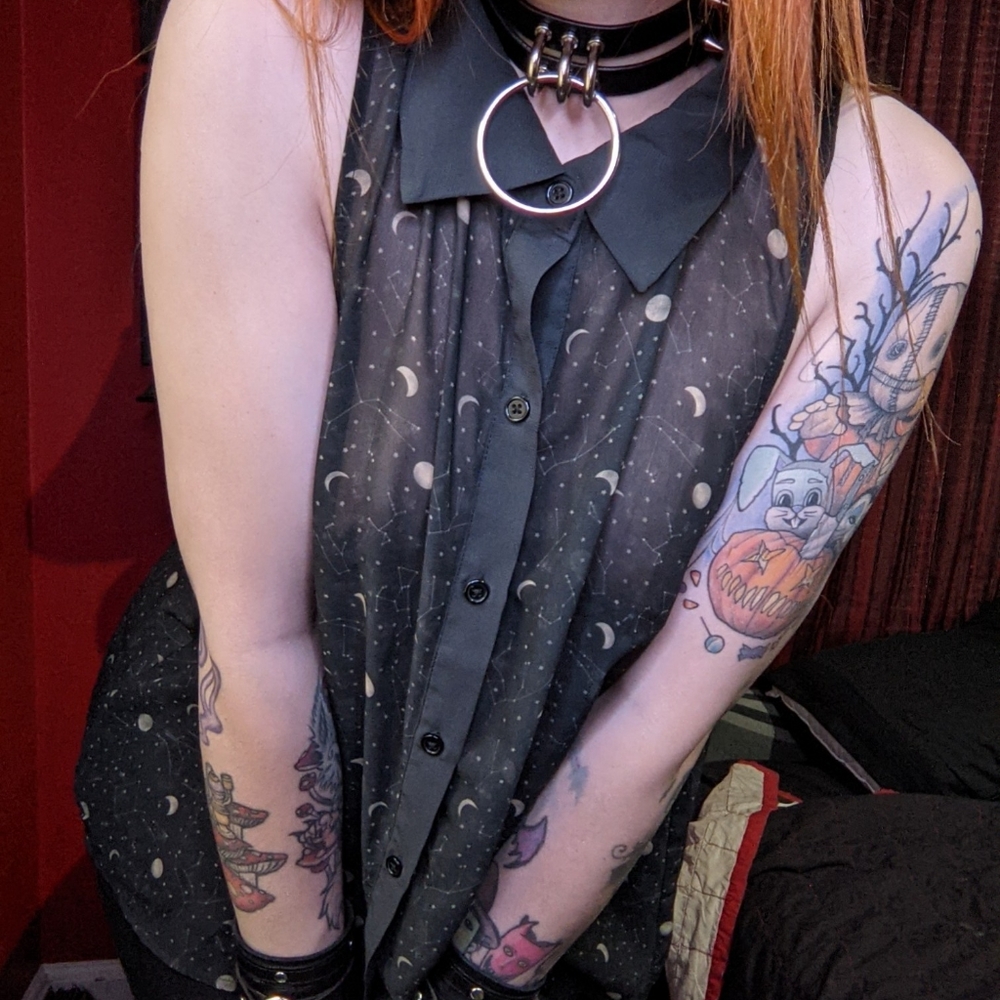 Mesh Constellation Button Up Tank